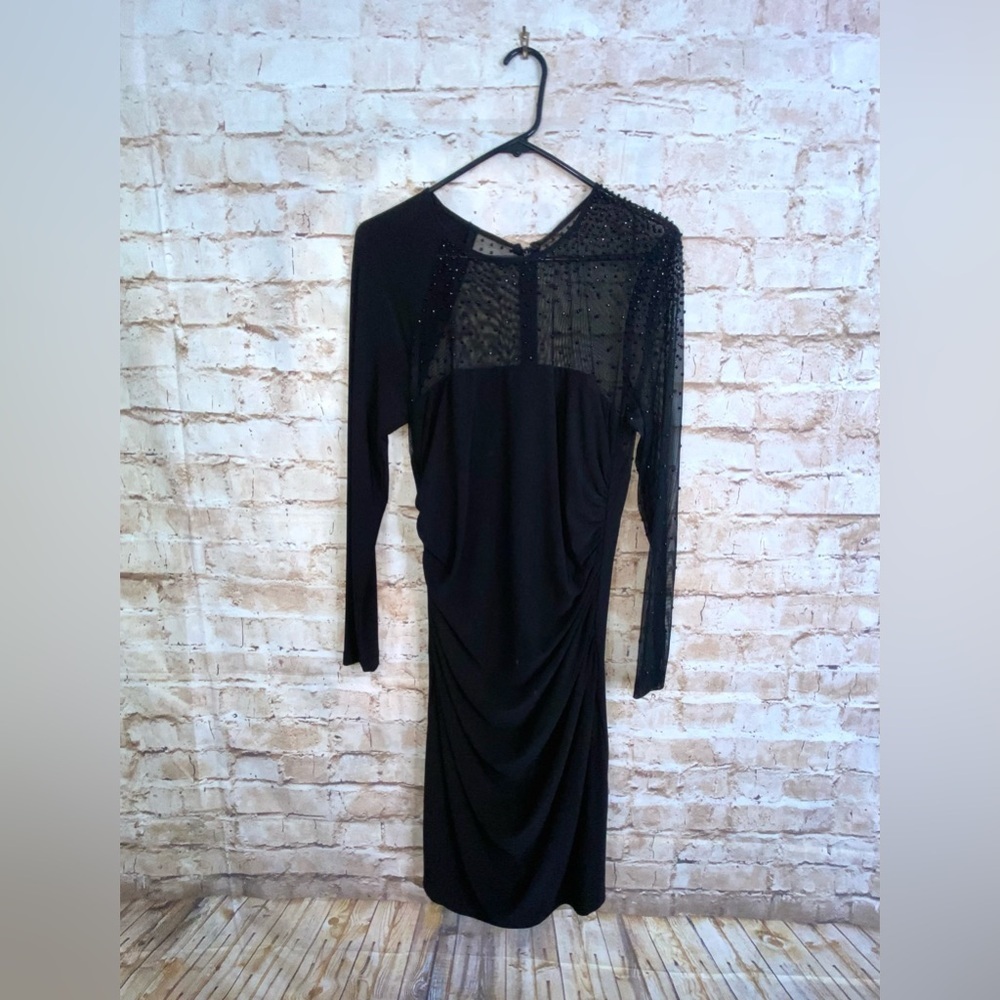 Betsy & Adam Embellished Sheer Cocktail Dress in Black Size 12